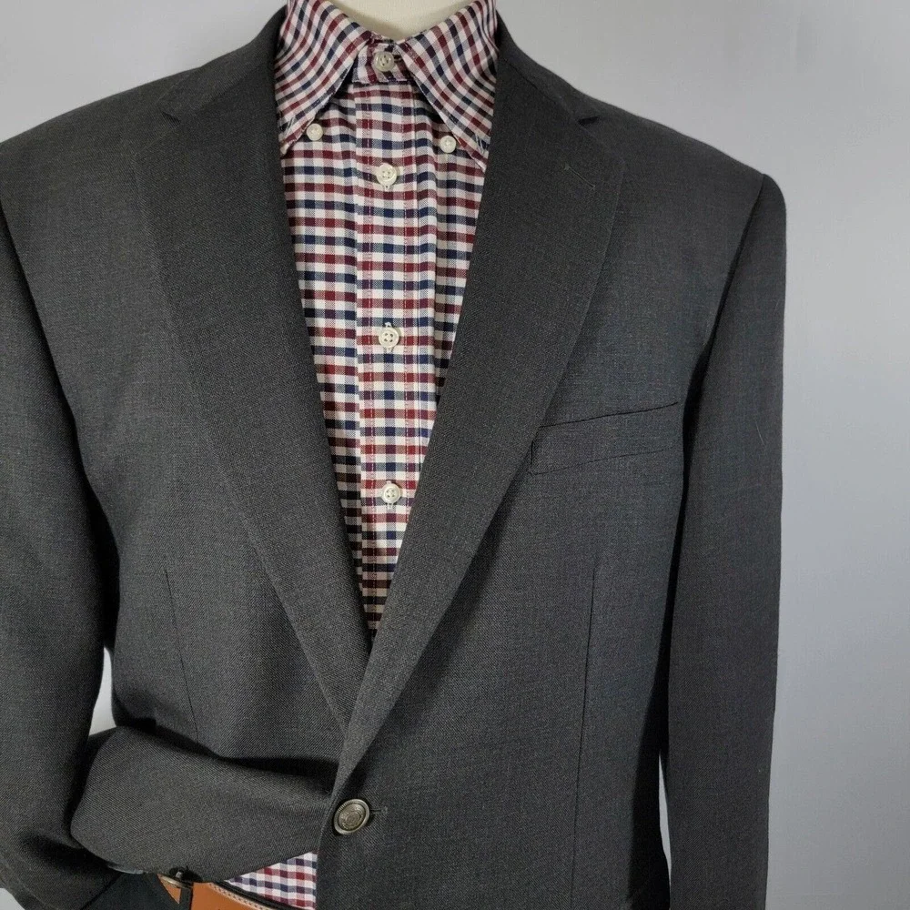 Stafford Men's Sport Coat‎ Blazer Two Button Charcoal Gray Poly Wool Size 46L